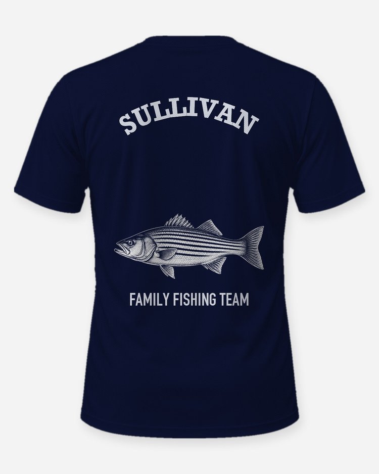 Custom Family Name Striped Bass Fishing Team Shirt - back