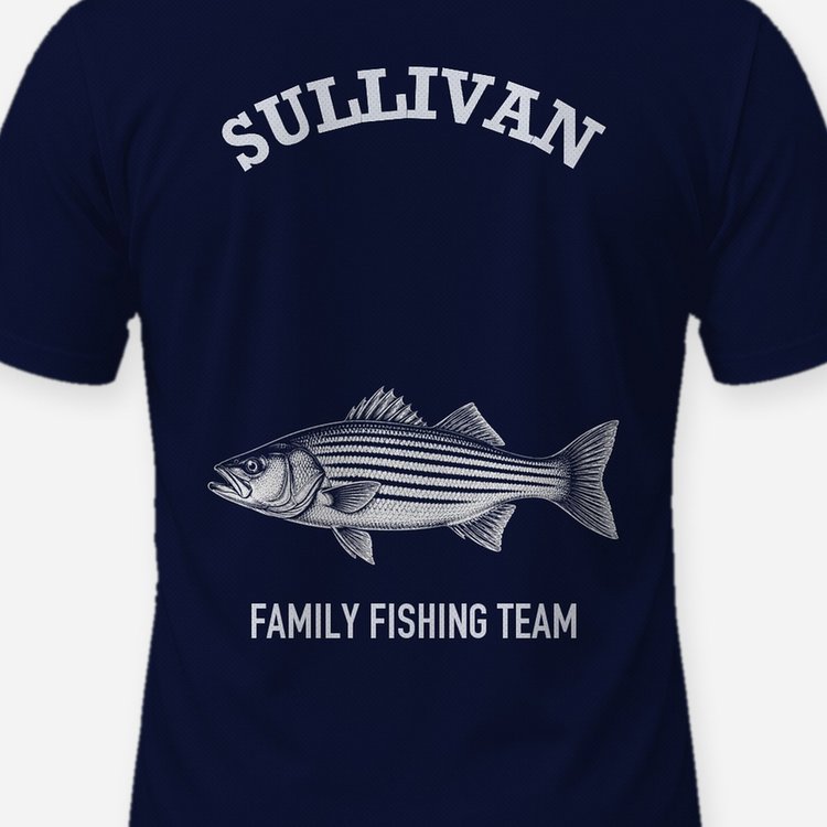 Custom Family Name Striped Bass Fishing Team Shirt - print close-up