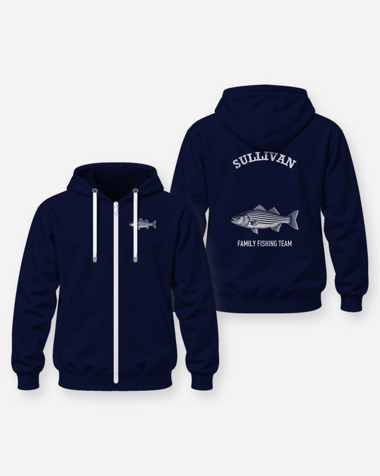Custom Family Name Striped Bass Fishing Team Shirt - Zip Hoodie