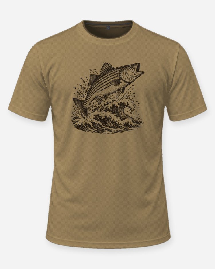 Striper Season Checklist Woodcut Surf Fishing Shirt - front