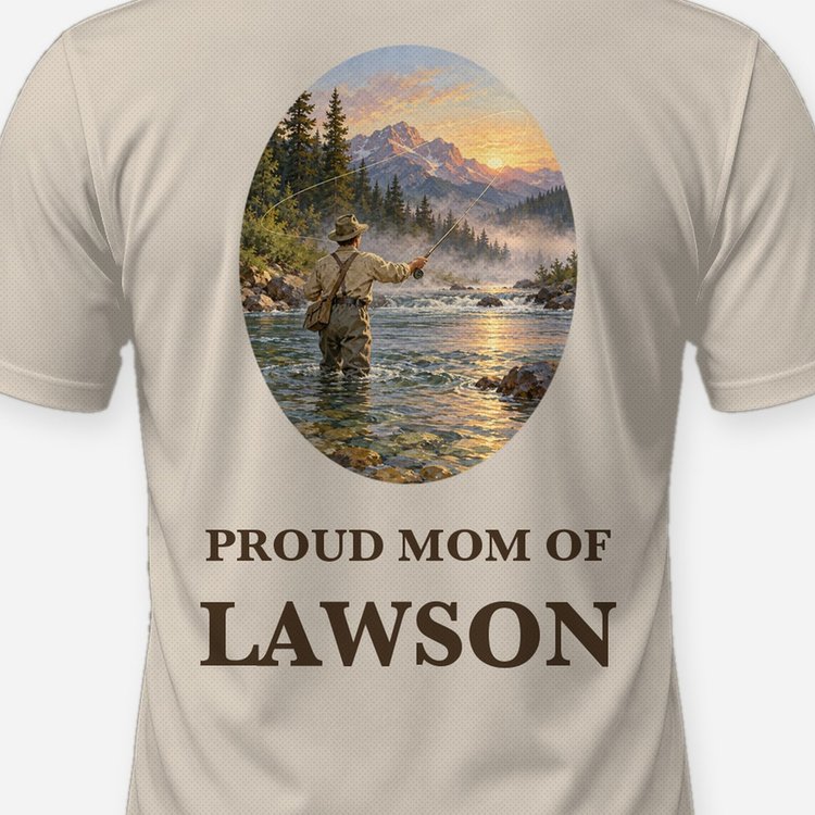 Proud Mom Of Custom Name Fly Fishing Vintage Art Shirt - print close-up