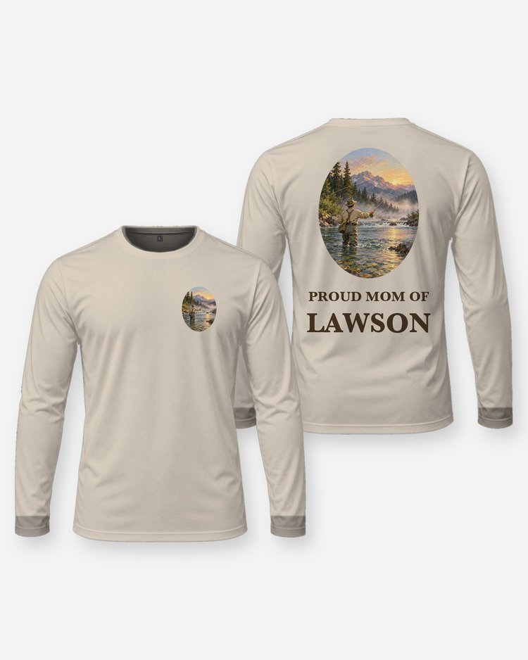 Proud Mom Of Custom Name Fly Fishing Vintage Art Shirt - Long Sleeve