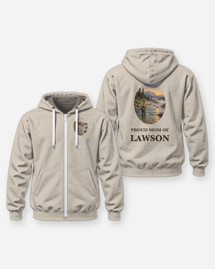 Proud Mom Of Custom Name Fly Fishing Vintage Art Shirt - Zip Hoodie