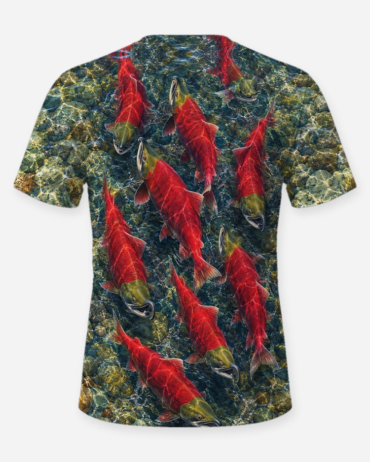 Sockeye Salmon Run All Over Print Fishing Shirt - back