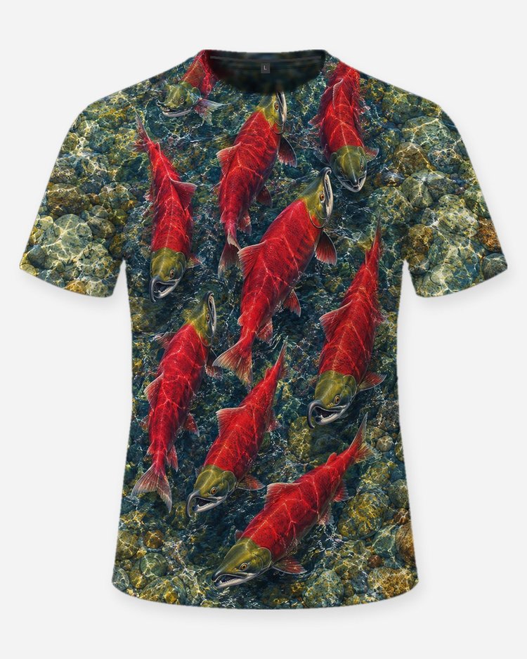 Sockeye Salmon Run All Over Print Fishing Shirt - front