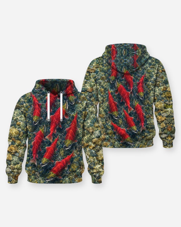 Sockeye Salmon Run All Over Print Fishing Shirt - Hoodie