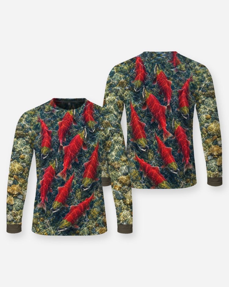 Sockeye Salmon Run All Over Print Fishing Shirt - Long Sleeve