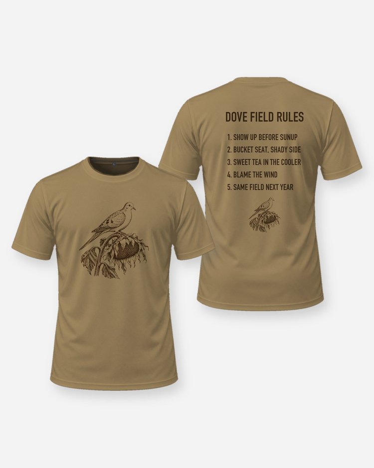 Dove Field Rules Woodcut Mourning Dove Hunting Shirt - front and back