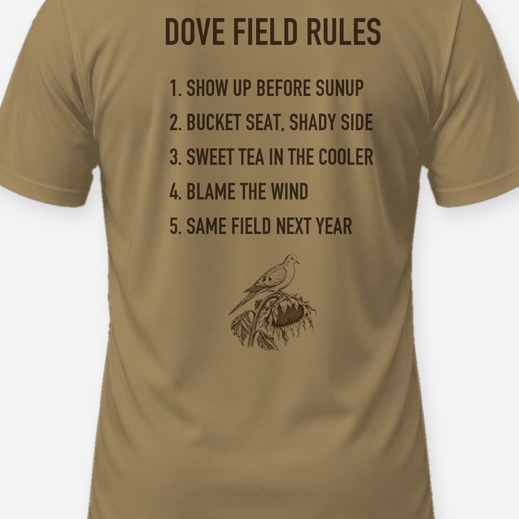 Dove Field Rules Woodcut Mourning Dove Hunting Shirt - print close-up