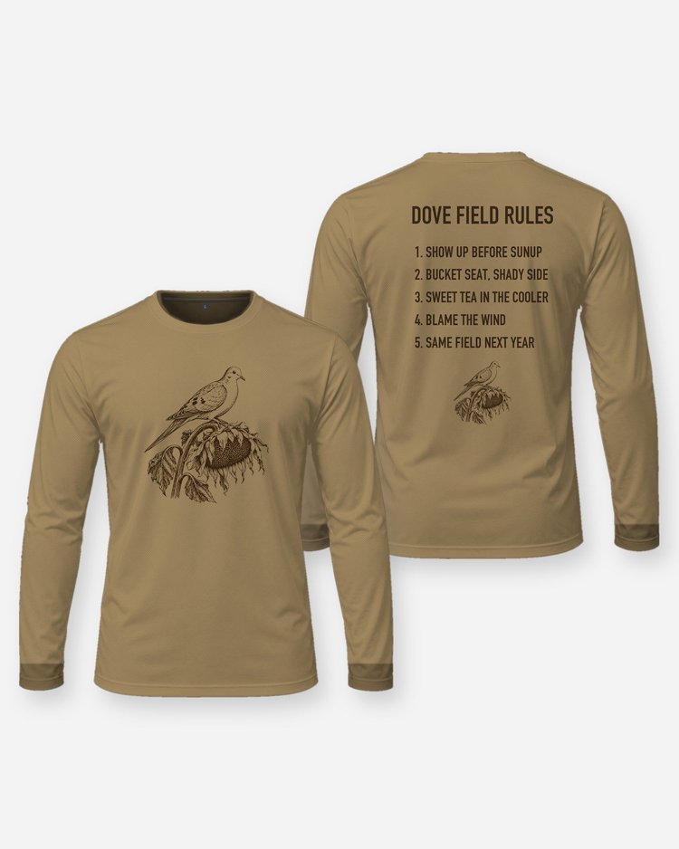 Dove Field Rules Woodcut Mourning Dove Hunting Shirt - Long Sleeve