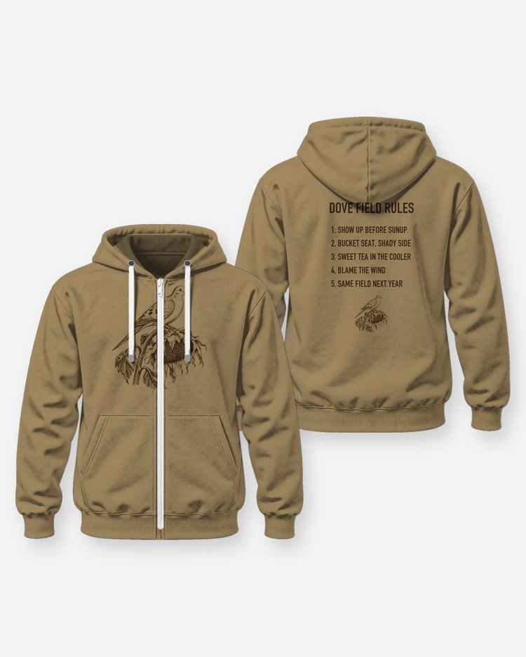 Dove Field Rules Woodcut Mourning Dove Hunting Shirt - Zip Hoodie
