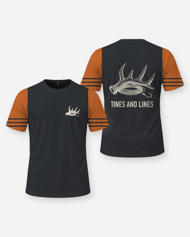 Tines And Lines Antler Fishing Line Hunt And Fish Shirt - front and back