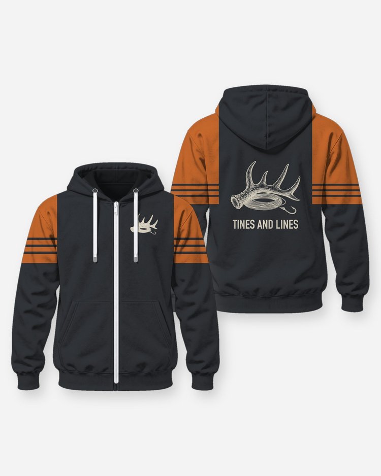 Tines And Lines Antler Fishing Line Hunt And Fish Shirt - Zip Hoodie