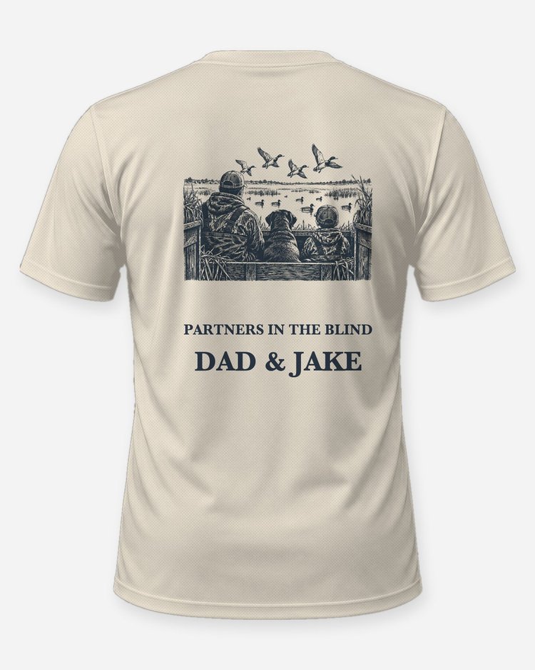 Custom Names Partners In The Blind Father Son Duck Shirt - back