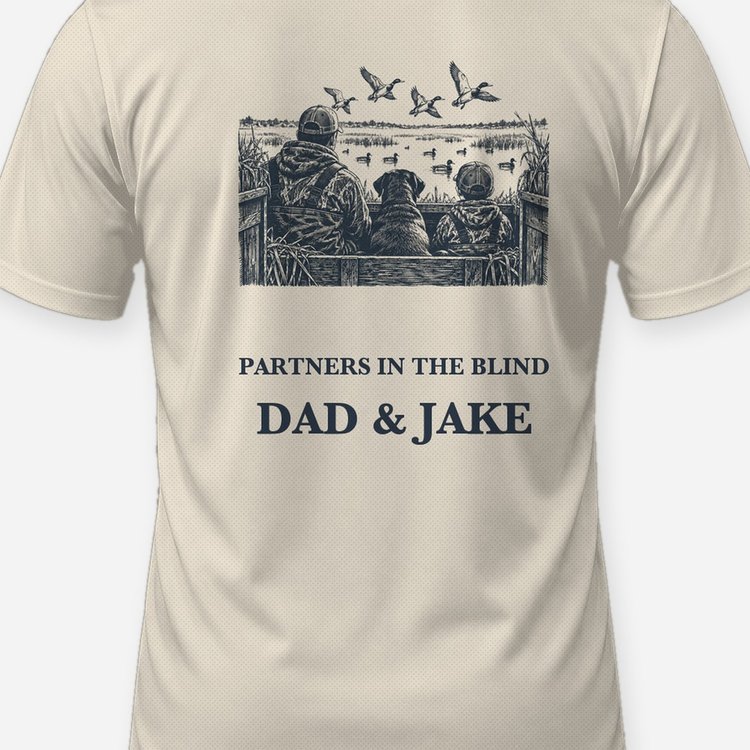 Custom Names Partners In The Blind Father Son Duck Shirt - print close-up