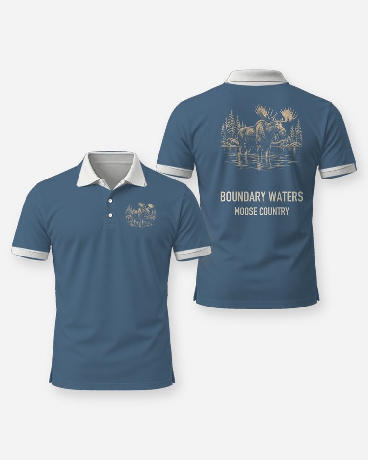 Boundary Waters Moose Country Woodcut Souvenir Shirt - Polo