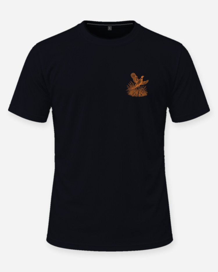 Pheasant Country South Dakota Rooster Flush Woodcut Shirt - front