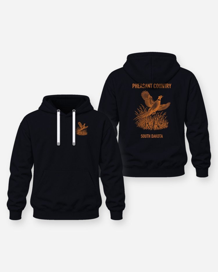 Pheasant Country South Dakota Rooster Flush Woodcut Shirt - Hoodie