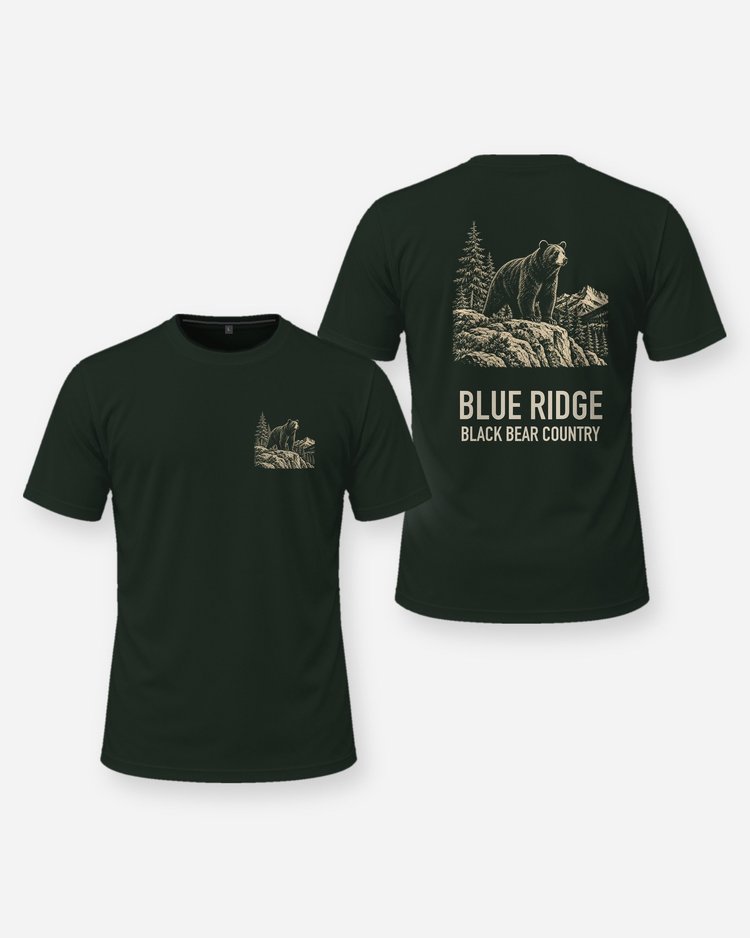 Blue Ridge Black Bear Country Woodcut Hunting Shirt - front and back