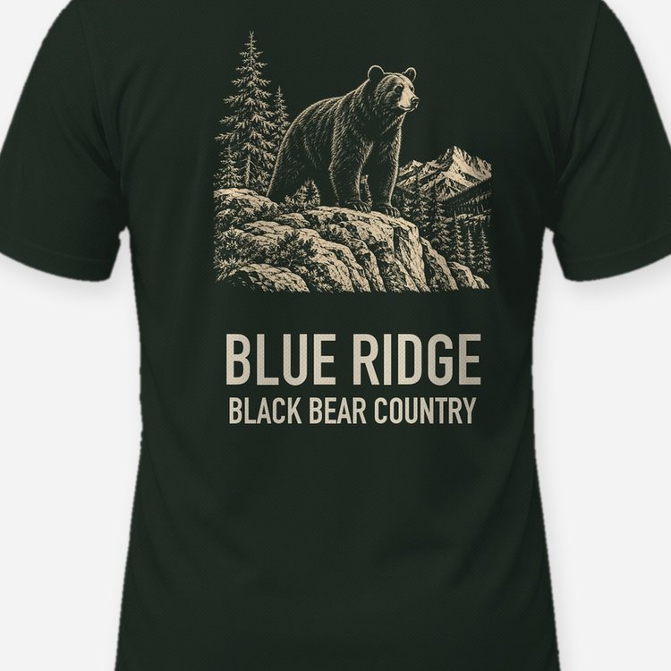 Blue Ridge Black Bear Country Woodcut Hunting Shirt - print close-up