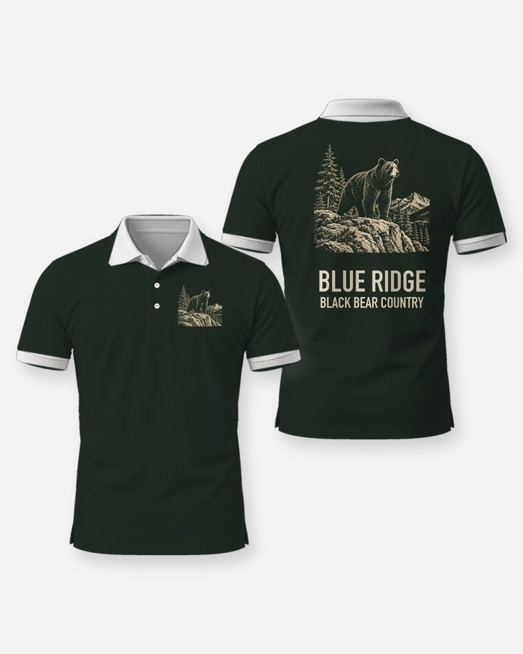 Blue Ridge Black Bear Country Woodcut Hunting Shirt - Polo