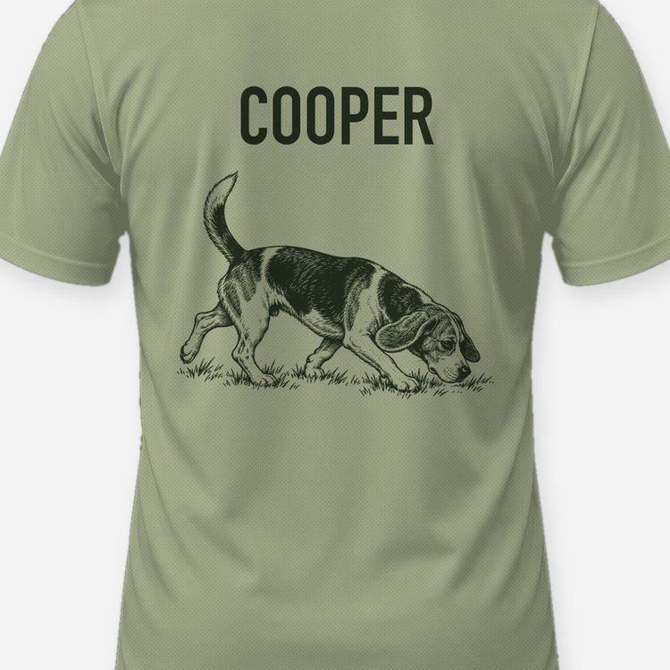 Custom Dog Name Beagle Rabbit Hound Woodcut Shirt - print close-up