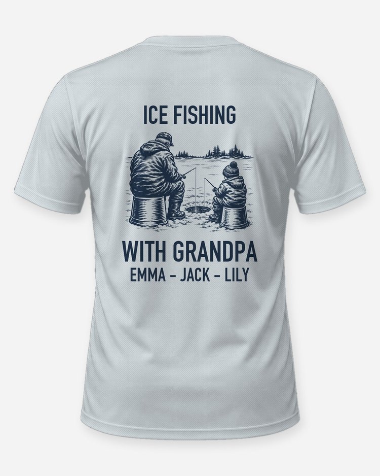 Ice Fishing With Grandpa Custom Grandkids Names Shirt - back
