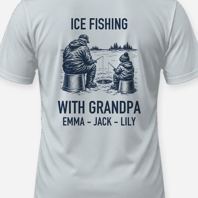Ice Fishing With Grandpa Custom Grandkids Names Shirt - print close-up