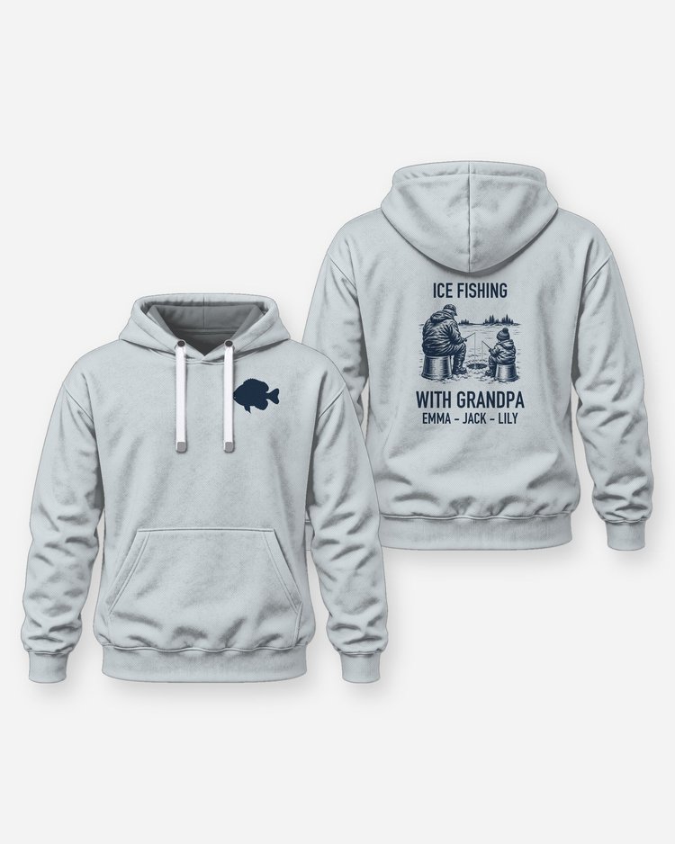 Ice Fishing With Grandpa Custom Grandkids Names Shirt - Hoodie