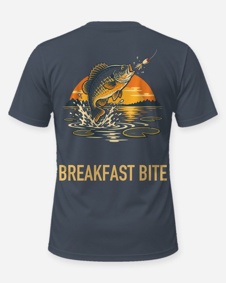 Breakfast Bite Retro Bass Popper Sunrise Fishing Shirt - back
