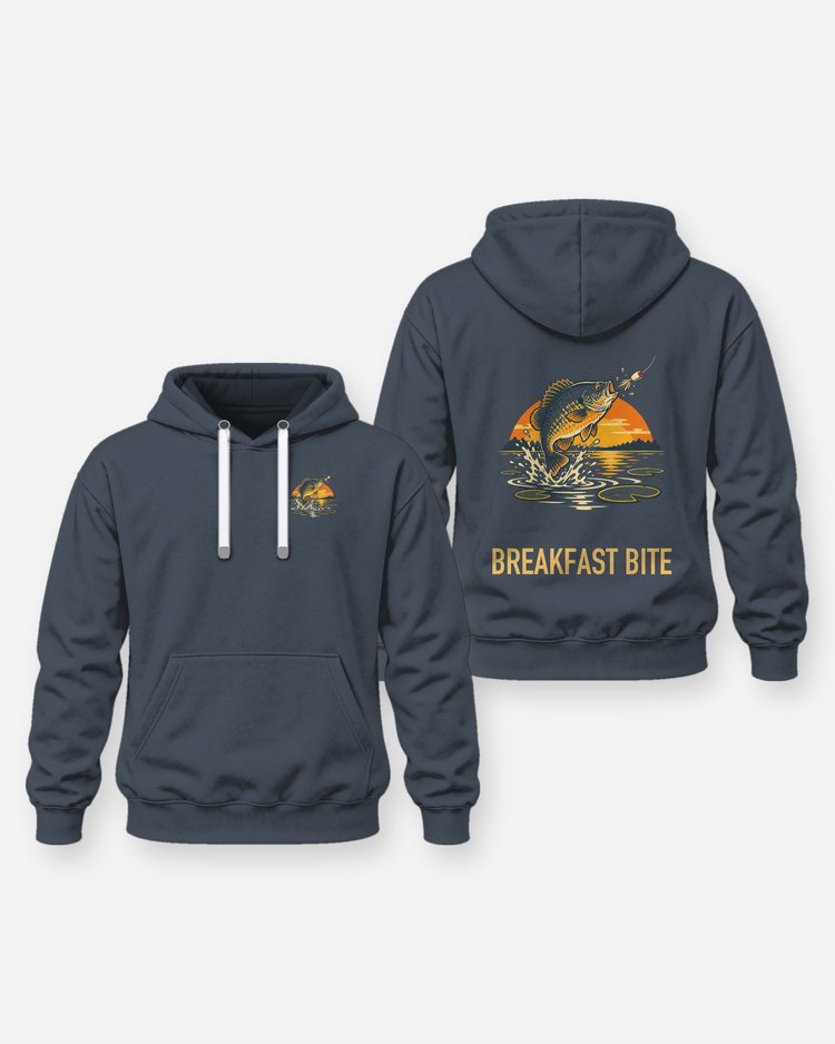 Breakfast Bite Retro Bass Popper Sunrise Fishing Shirt - Hoodie