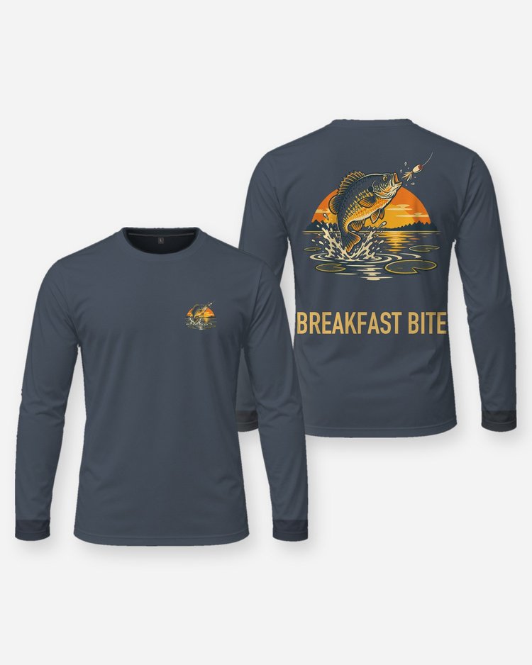 Breakfast Bite Retro Bass Popper Sunrise Fishing Shirt - Long Sleeve