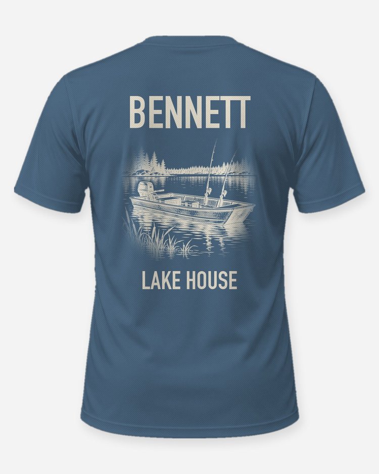 Custom Family Name Lake House Jon Boat Fishing Shirt - back