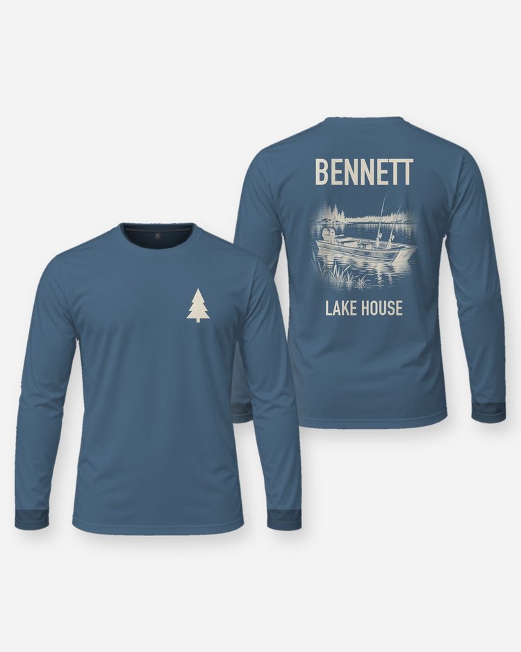 Custom Family Name Lake House Jon Boat Fishing Shirt - Long Sleeve