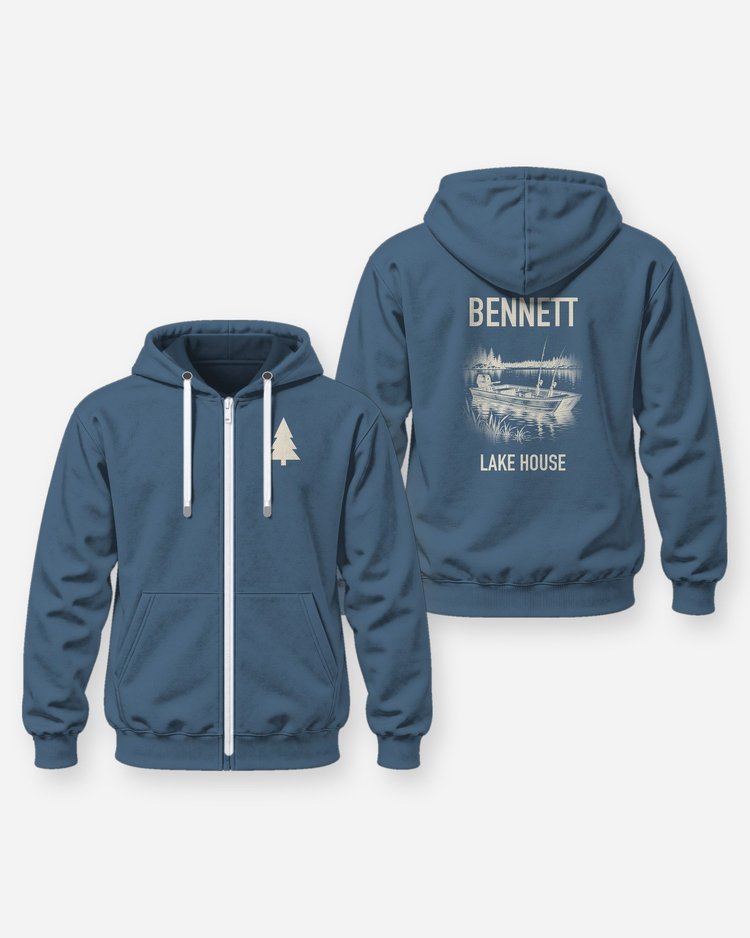 Custom Family Name Lake House Jon Boat Fishing Shirt - Zip Hoodie