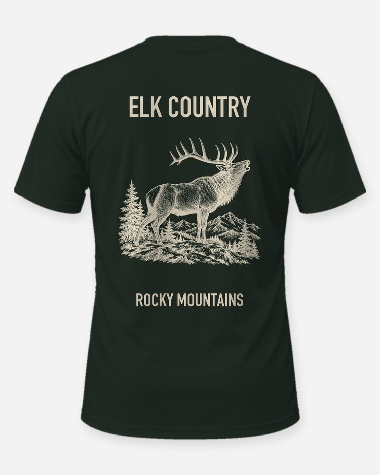 Elk Country Rocky Mountains Bugling Bull Elk Hunting Shirt - back