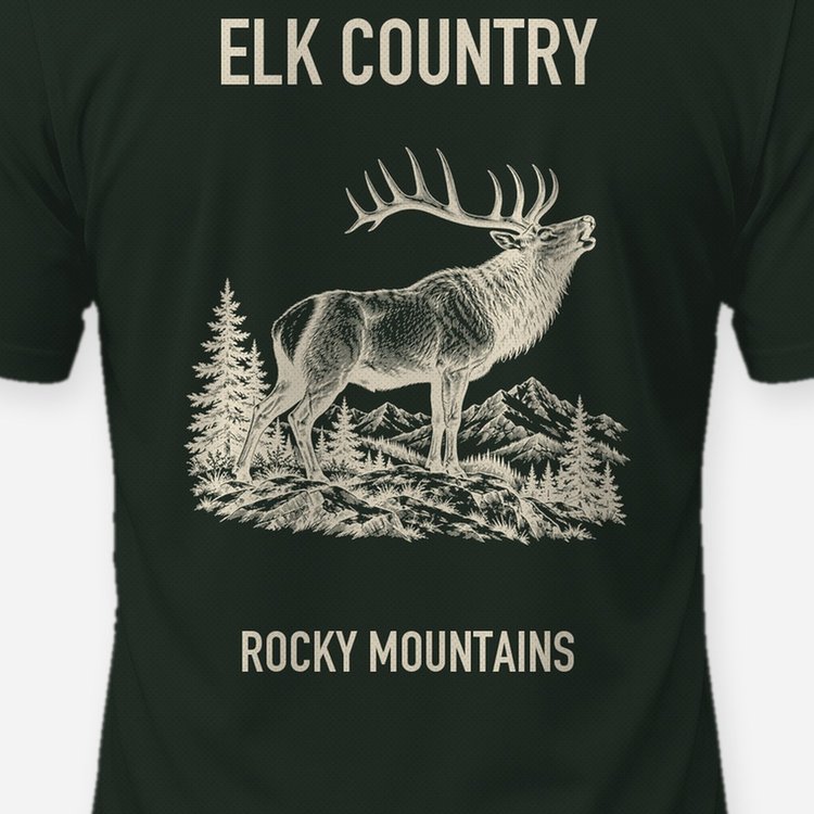 Elk Country Rocky Mountains Bugling Bull Elk Hunting Shirt - print close-up