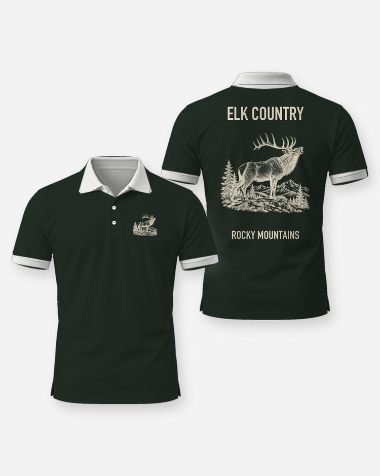 Elk Country Rocky Mountains Bugling Bull Elk Hunting Shirt - Polo