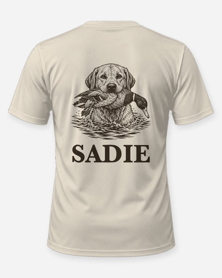 Custom Dog Name Lab Duck Retrieve Woodcut Shirt - back