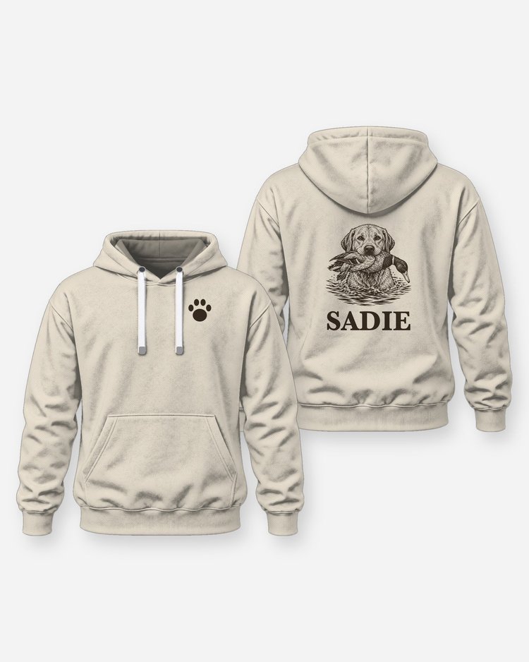 Custom Dog Name Lab Duck Retrieve Woodcut Shirt - Hoodie