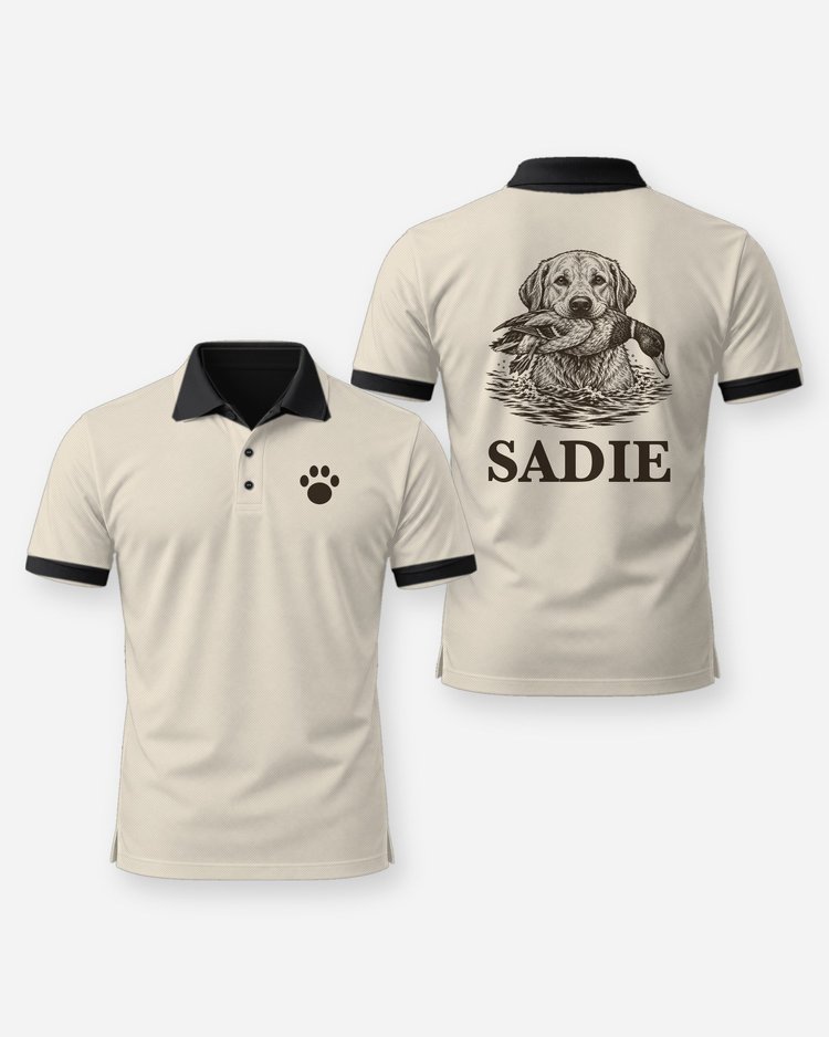 Custom Dog Name Lab Duck Retrieve Woodcut Shirt - Polo
