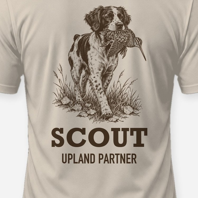 Custom Dog Name Brittany Woodcock Upland Partner Shirt - print close-up