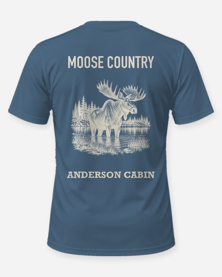 Moose Country Custom Cabin Name Woodcut Shirt - back