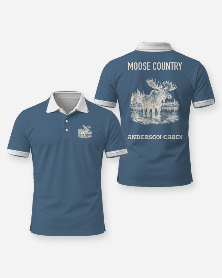Moose Country Custom Cabin Name Woodcut Shirt - Polo