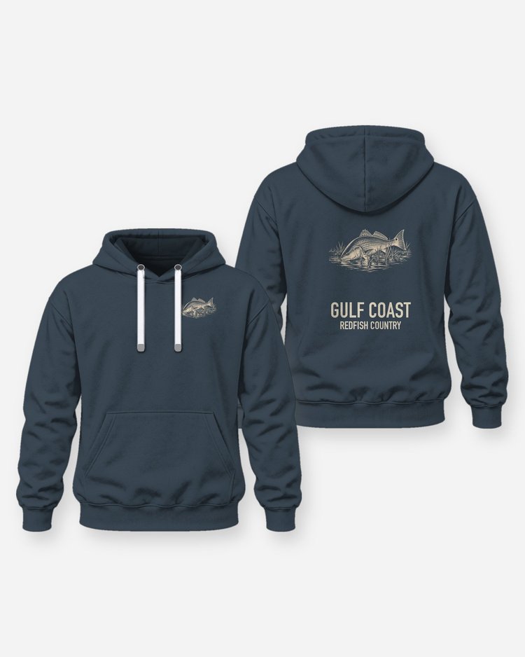 Gulf Coast Redfish Country Woodcut Fishing Shirt - Hoodie