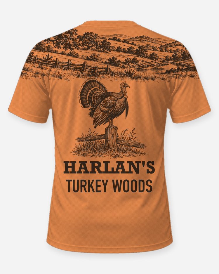 Custom Name Turkey Woods Oak Ridge Yoke Turkey Hunting Shirt - back