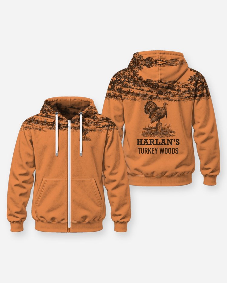 Custom Name Turkey Woods Oak Ridge Yoke Turkey Hunting Shirt - Zip Hoodie