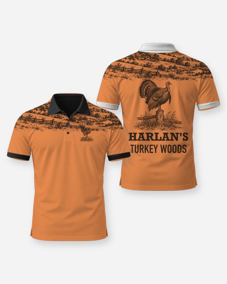 Custom Name Turkey Woods Oak Ridge Yoke Turkey Hunting Shirt - Polo