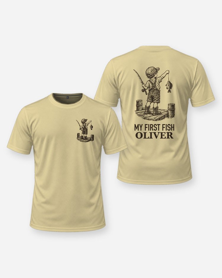My First Fish Custom Kid Name Dock Fishing Shirt - front and back