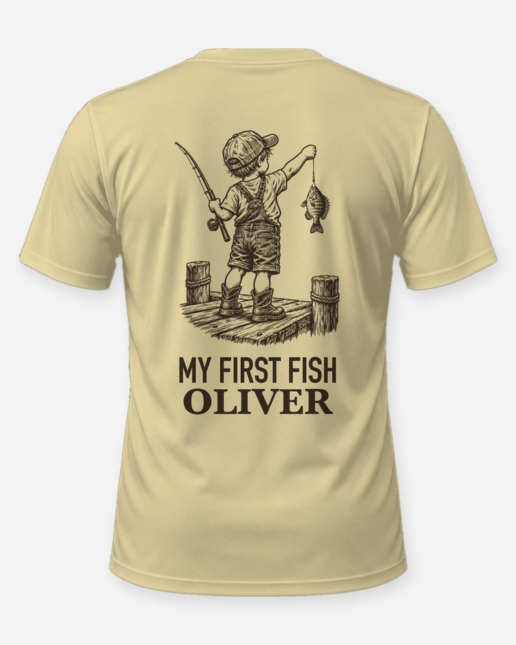 My First Fish Custom Kid Name Dock Fishing Shirt - back